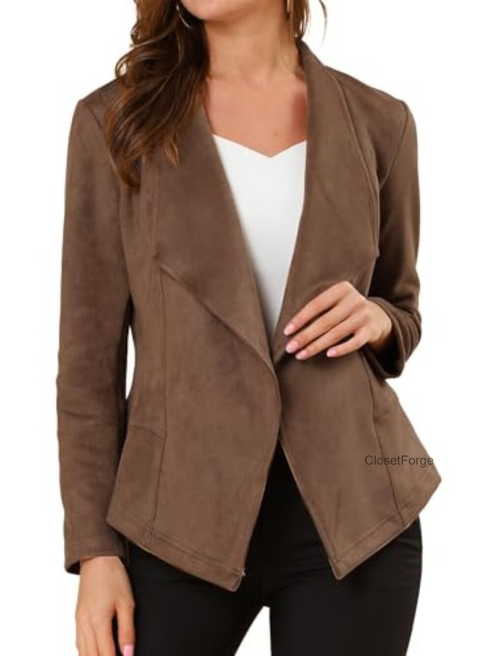 Faux Suede Jacket Open Front Blazer Long Sleeve Cardigan